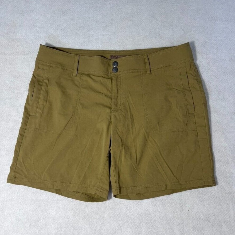 Prana Womens Revenna Shorts Size 14 Nylon Khaki Tan Hiking Ripstop Zip Pocket